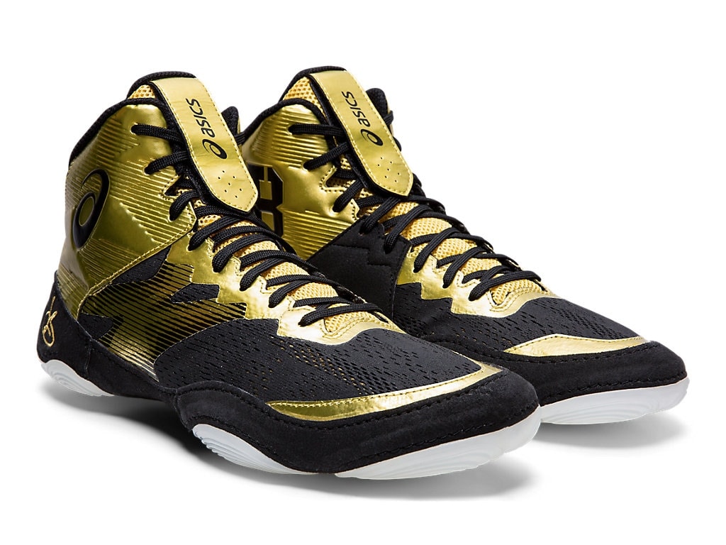 black and gold asics wrestling shoes