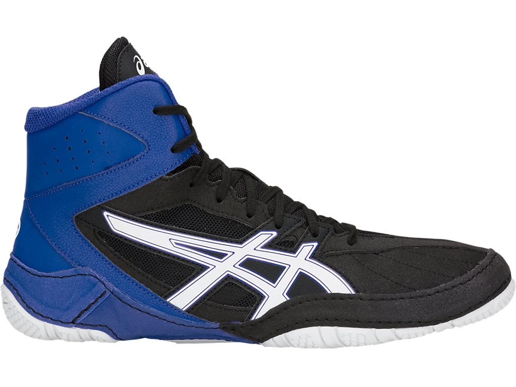 blue and gold asics wrestling shoes