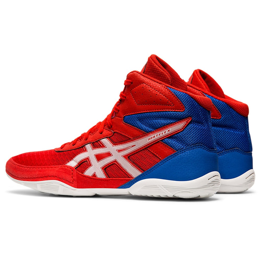 asics red white and blue wrestling shoes