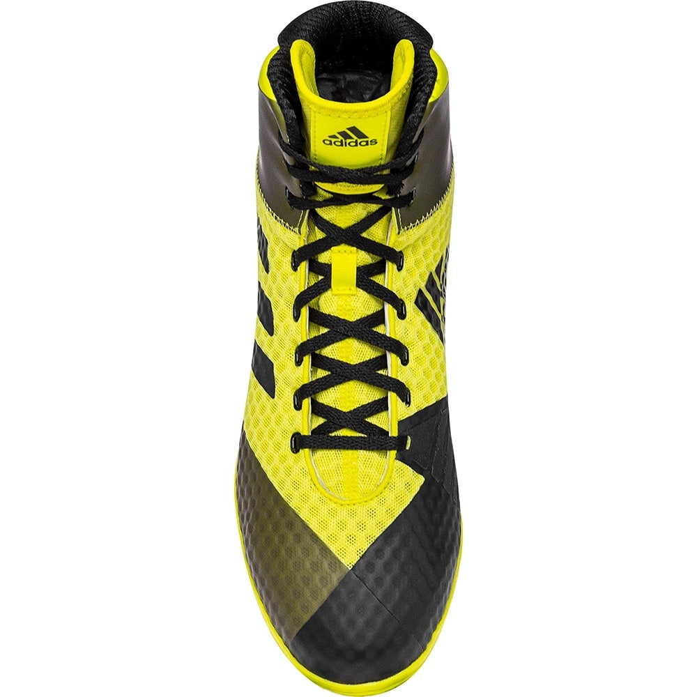 black and yellow adidas wrestling shoes