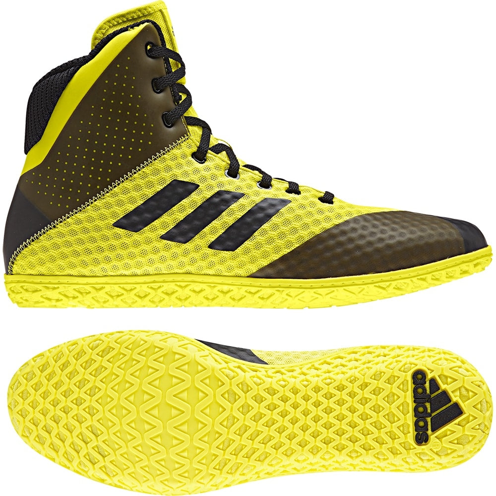 black and yellow adidas wrestling shoes