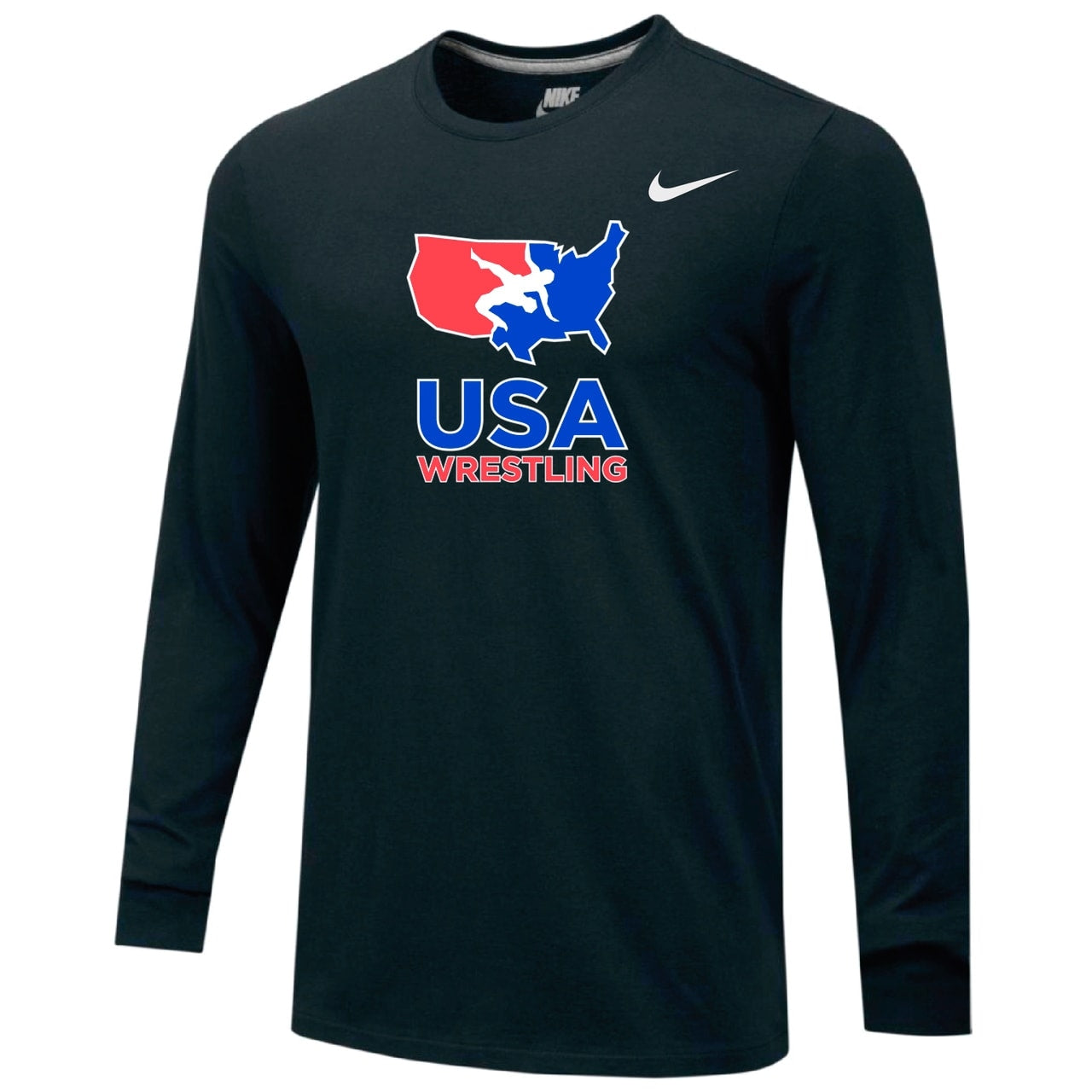 Nike USA Wrestling Legend Long Sleeve Performance Shirt (Black) - Blue ...