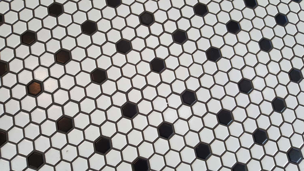 1 Inch White And Black Glazed Porcelain Hexagon Mosaic Tiles