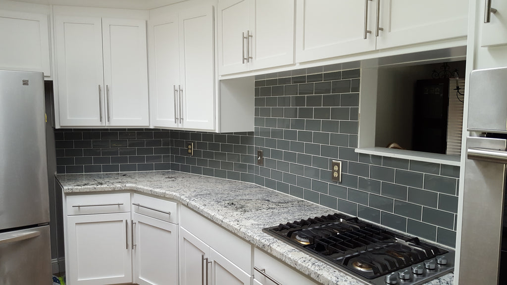 kitchen design with gray subway tile