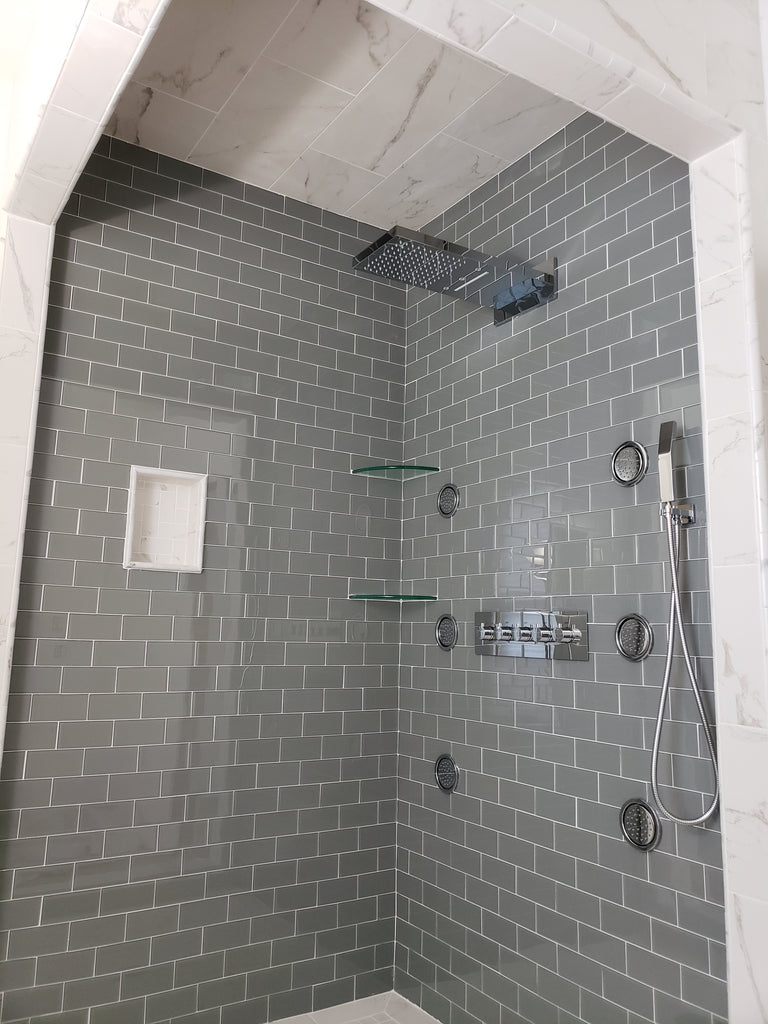 Pebble Gray 3x6 Glass Subway Tiles - Rocky Point Tile ...