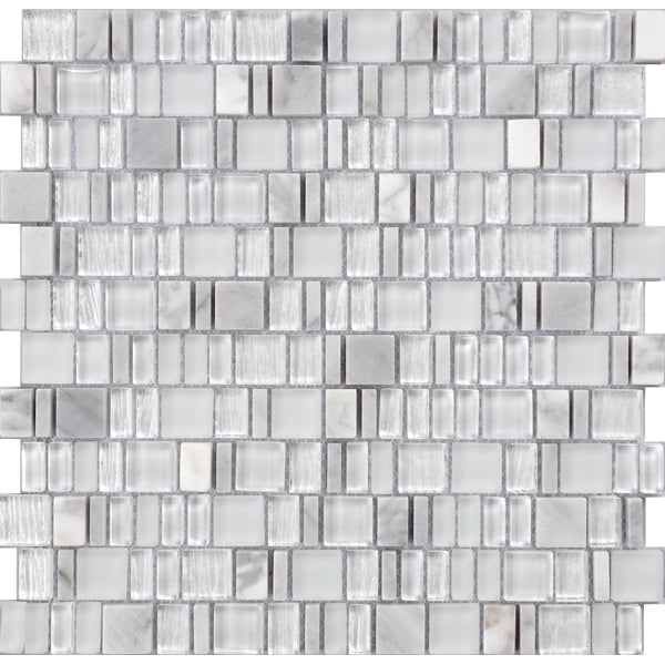 Glossy Stone Mixed Glass Backsplash Tile Gray and Aqua Kitchen and Bathroom  Modern Linear Mosaic Wall Tiles 