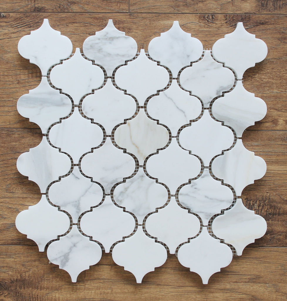 Small Arabesque Calacatta Gold Polished Marble Mosaic Tiles - Rocky Point Tile - Glass and Mosaic Tile Store