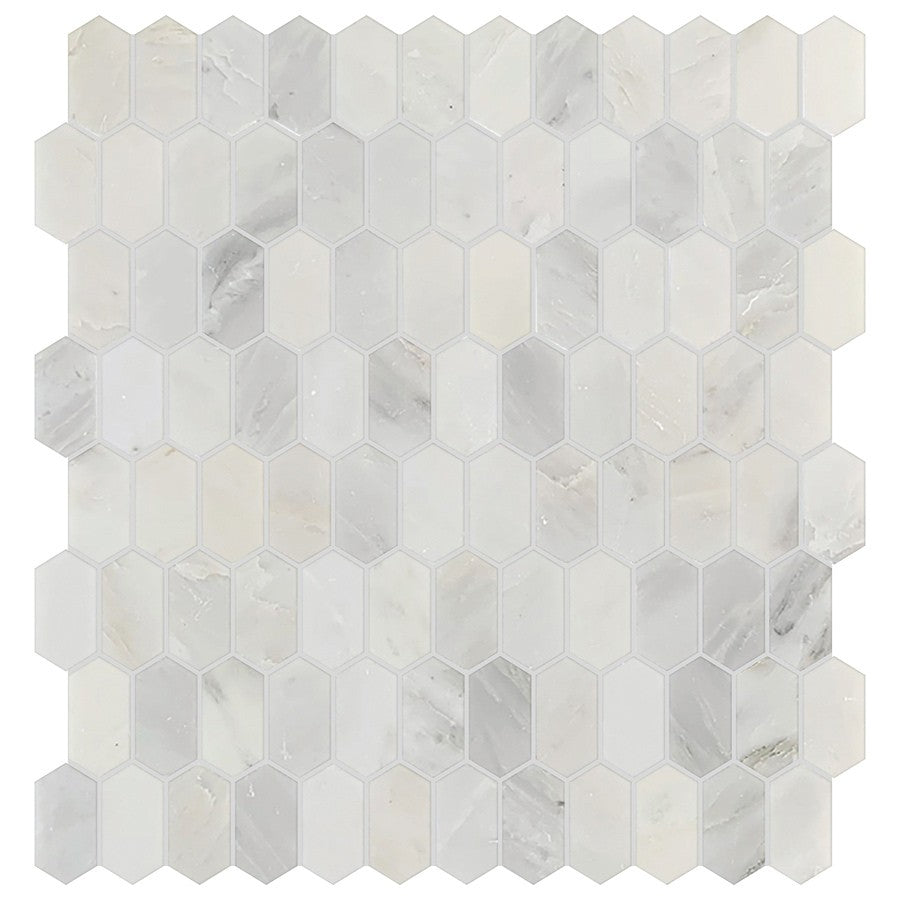 Studio Marble Polished Small Picket Mosaic Tiles Bianco Macchiato