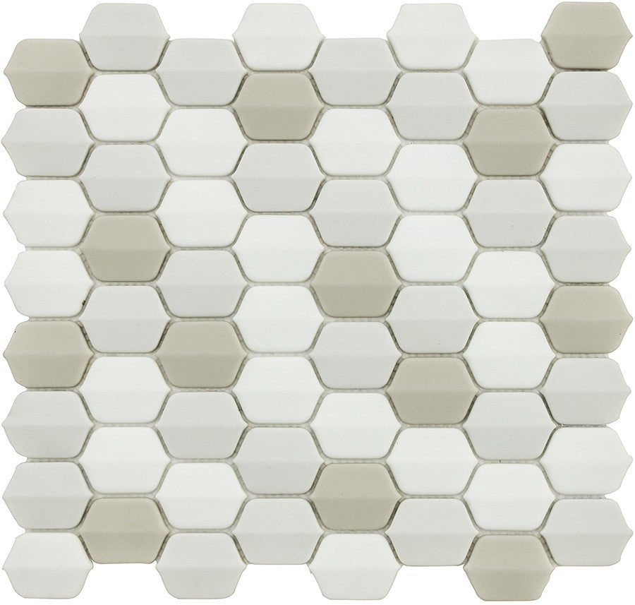 Vetro Dterra Glass Calacatta Elongated Hexagon Mosaics Rocky Point