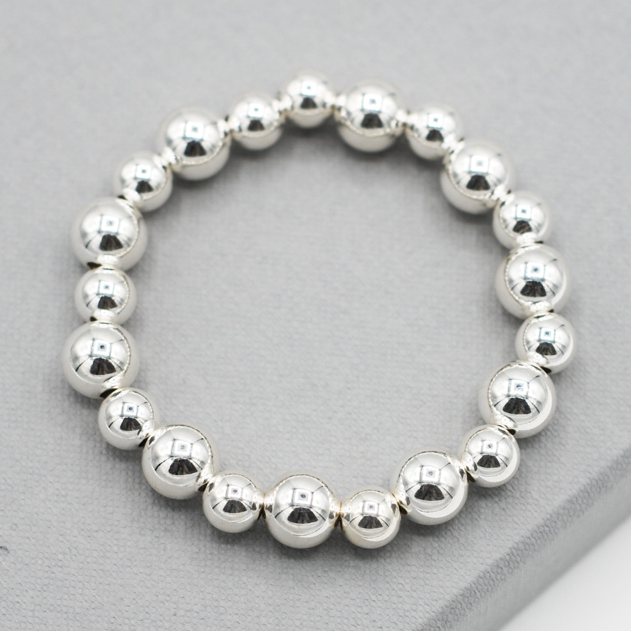 Stretchy Glacier Adult Bracelet (6mm Beads) 7.5 Inches / Sterling Silver