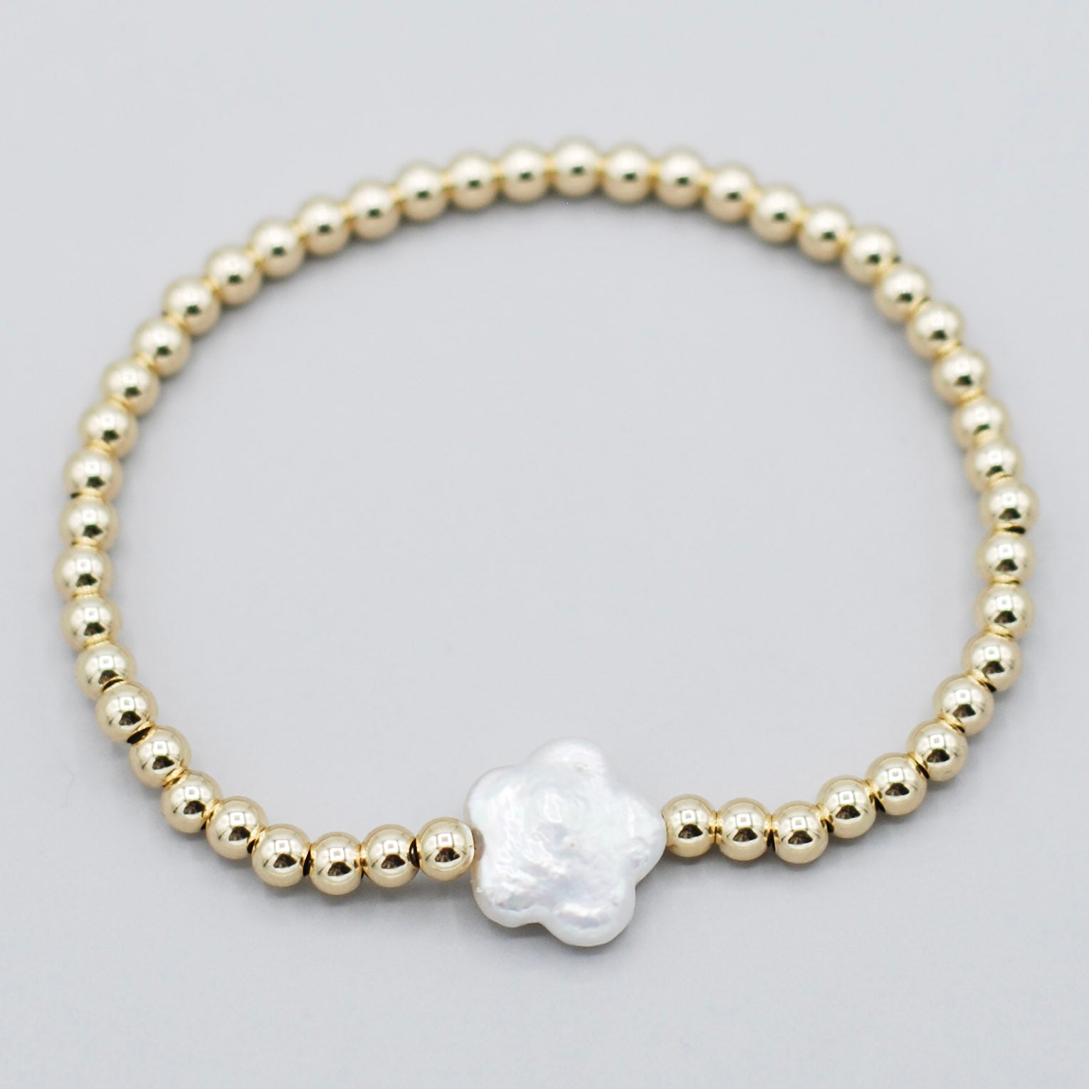 Mother-of-Pearl Micro Paved Clover 14k Gold Filled Adjustable