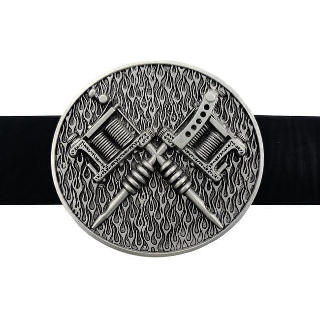 Crossed Tattoo Guns Belt Buckle