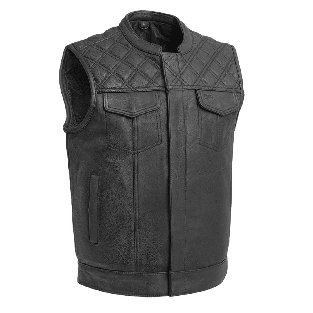 Downside Mens Leather Vest with Black Stitching | The Alley Chicago