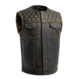 Hornet Mens Leather Vest with Gold Stitching