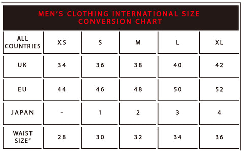 converse jacket size chart