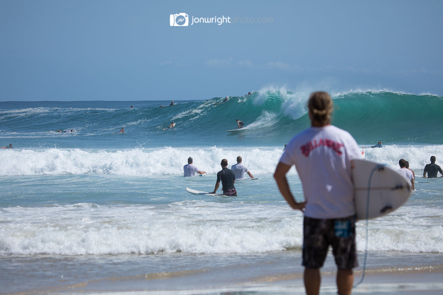 Mark Occhilupo assesses the conditions before heading out at Snapper Rocks Gold Coast