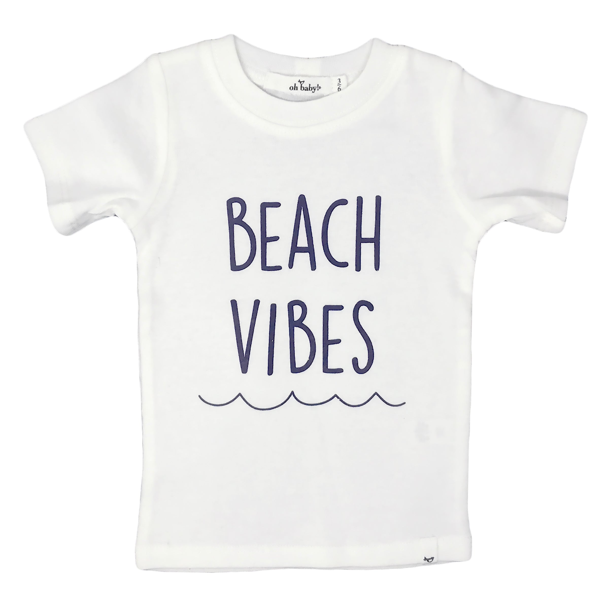 oh baby! Short Sleeve Beach Vibes Navy Ink Tee - Cream