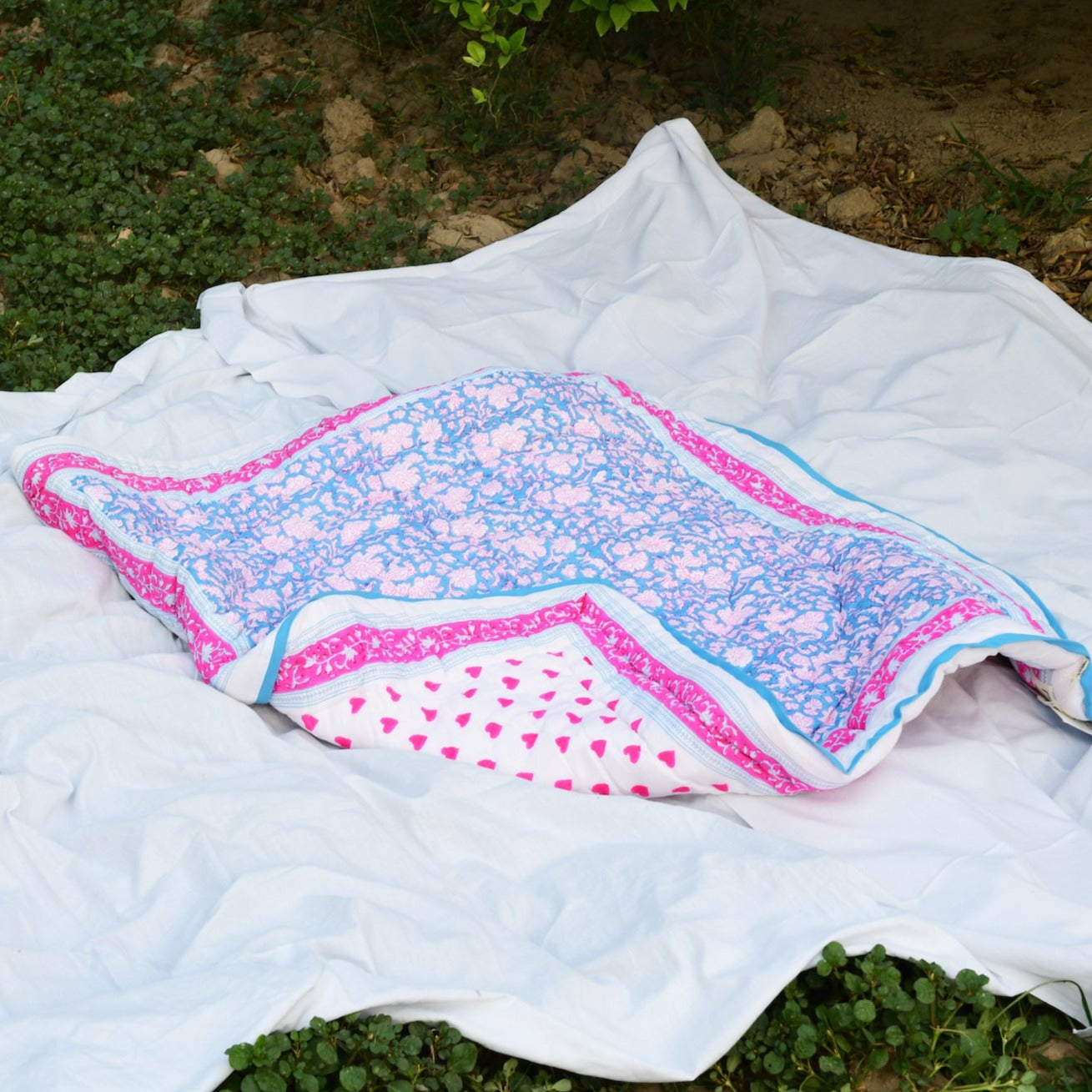 Baby Blanket in Cornflower Blue & Soft Pink – SZ BLOCKPRINTS