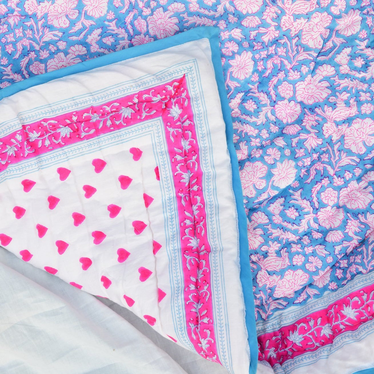 Baby Blanket in Cornflower Blue & Soft Pink – SZ BLOCKPRINTS