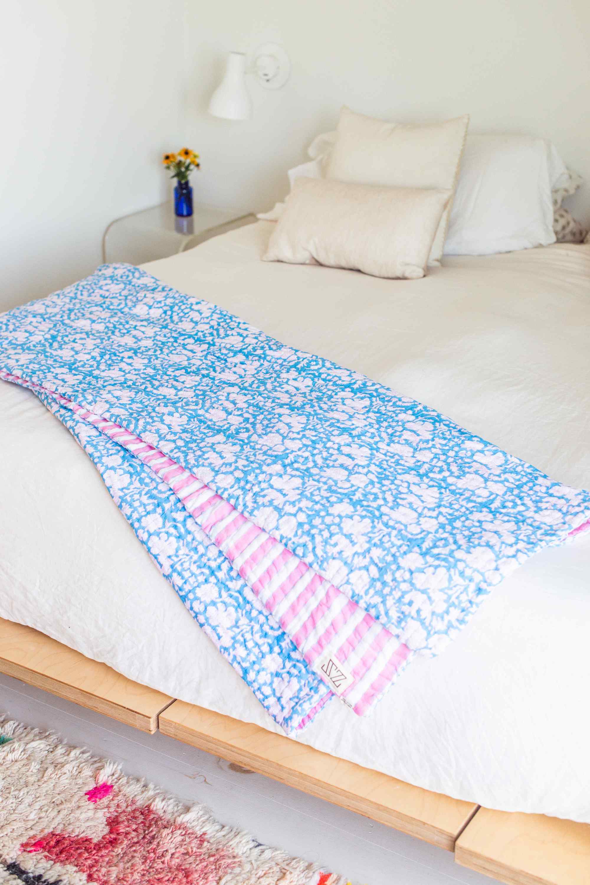 Baby Blanket in Cornflower Blue & Soft Pink – SZ BLOCKPRINTS