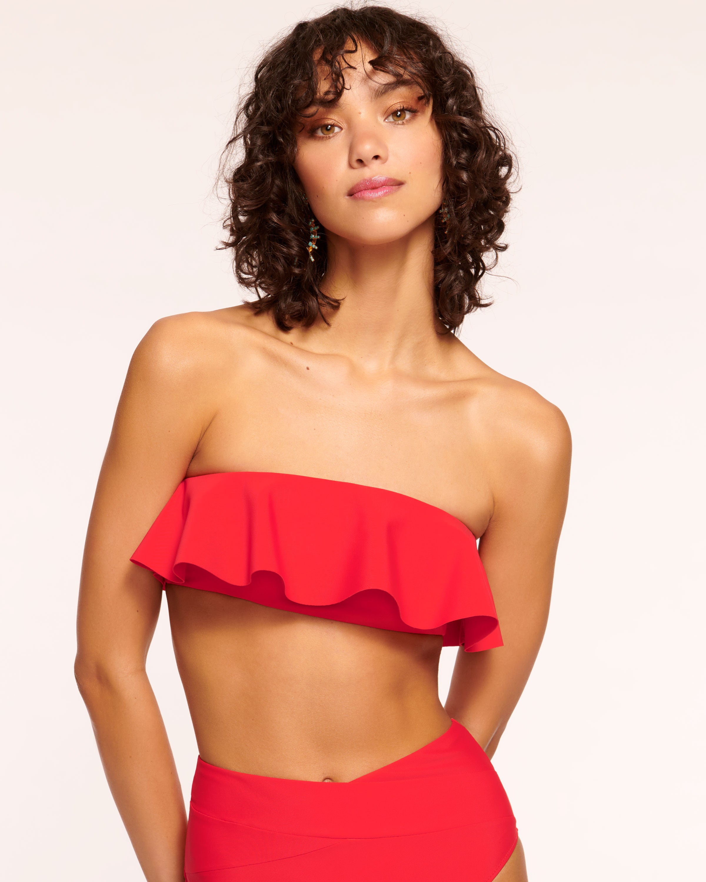 Ramy Brook Cecile Strapless Ruffle Bikini Top In Burgundy