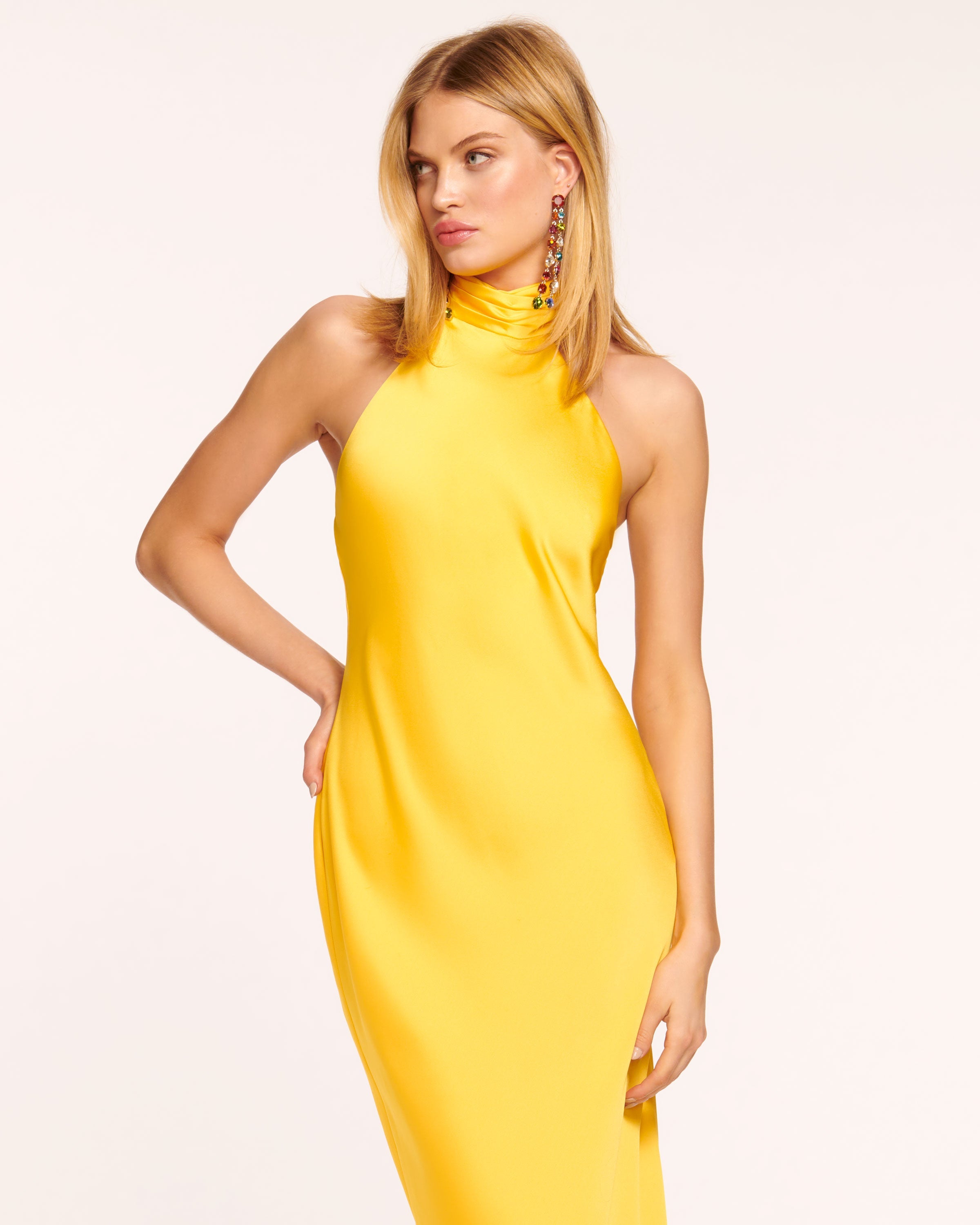 Shop Ramy Brook Tatiana High Neck Gown In Bright Lemon