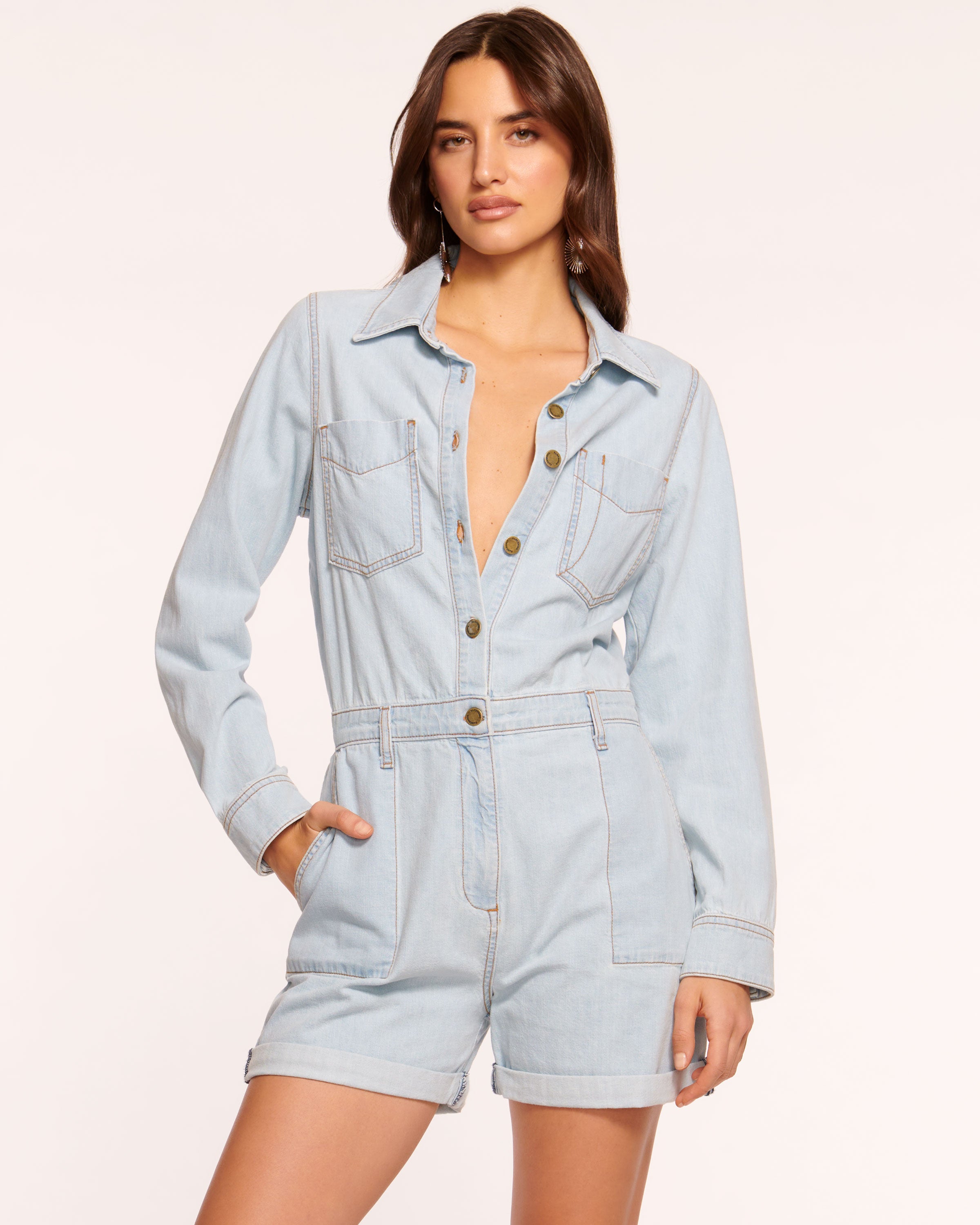 Shop Ramy Brook Lavinia Relaxed Denim Romper In Bleached Wash