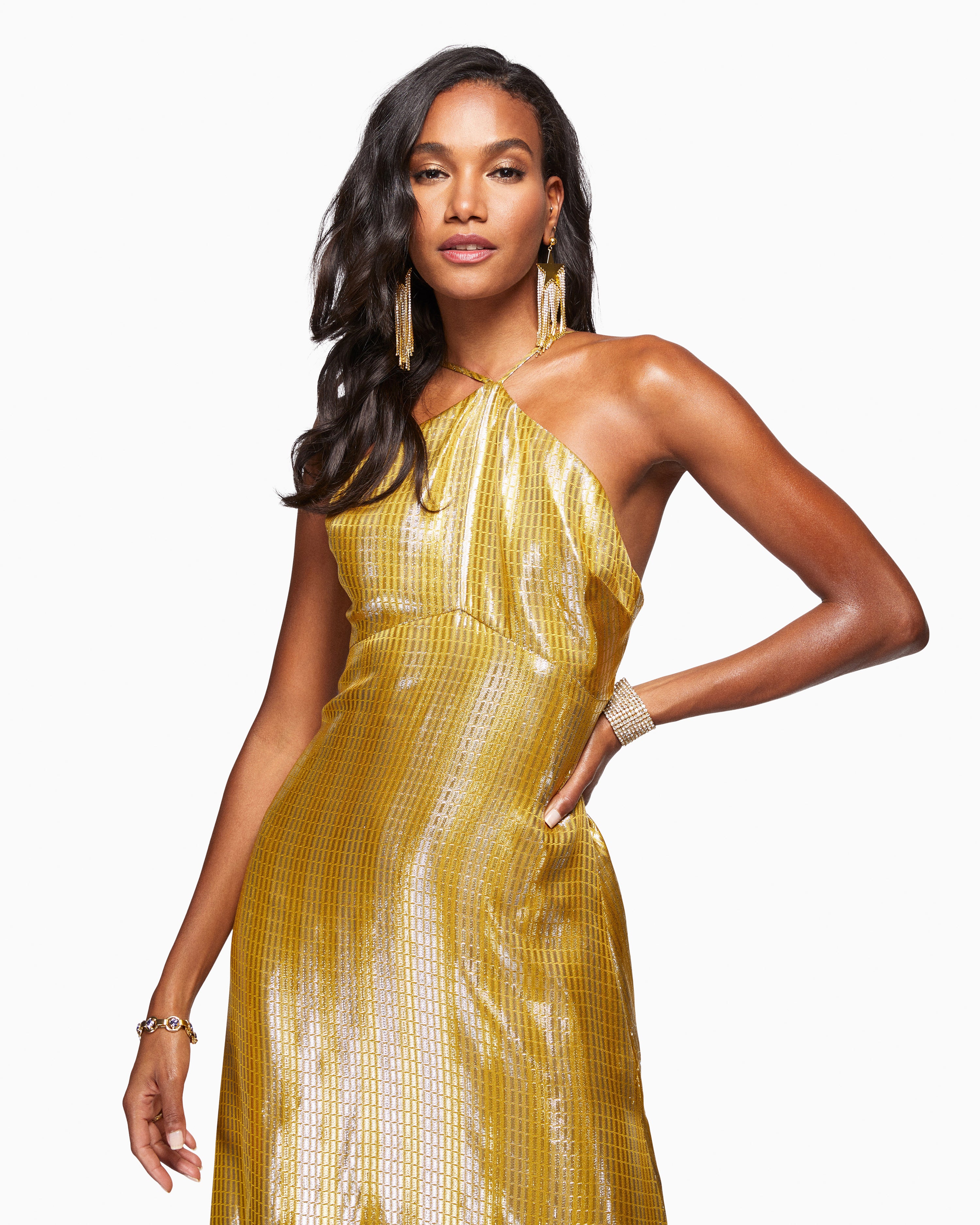  Amarynthia Halter Maxi Dress in Gold