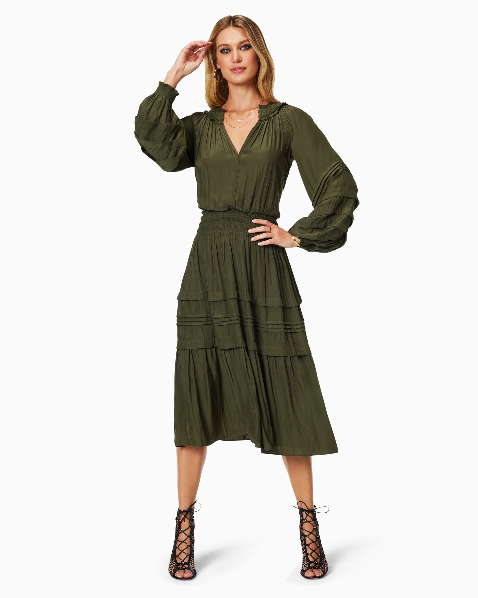  Cami V-neck Midi Dress in Urban Green