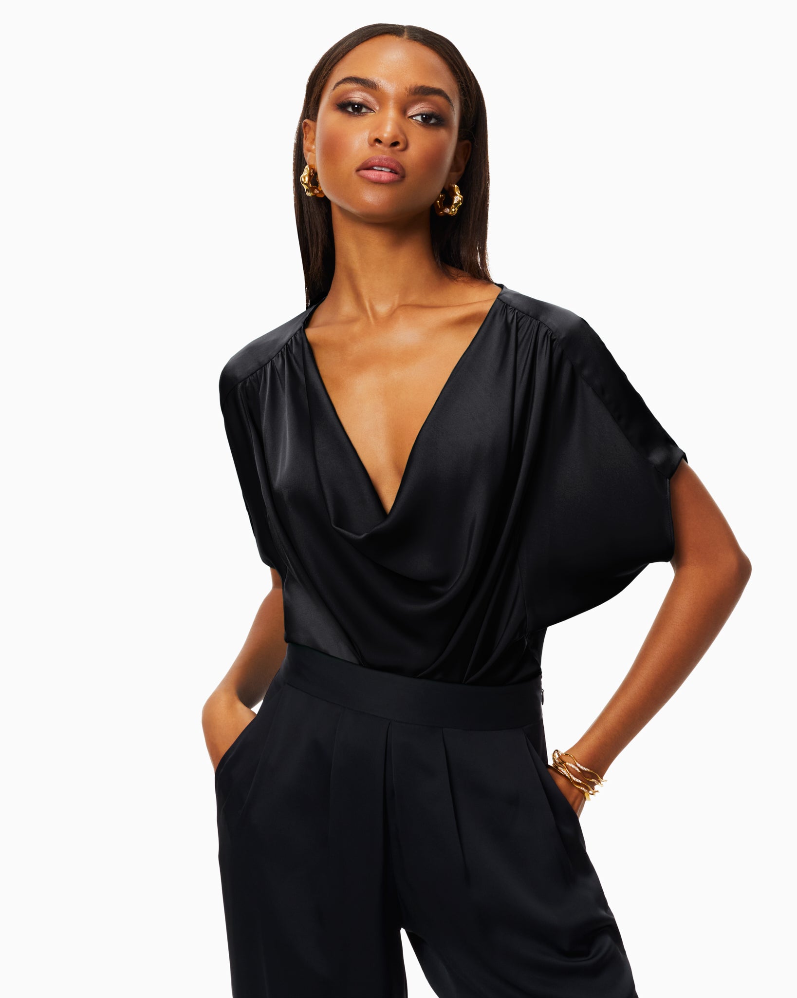  Dorothy Cowl Neck Top in Black