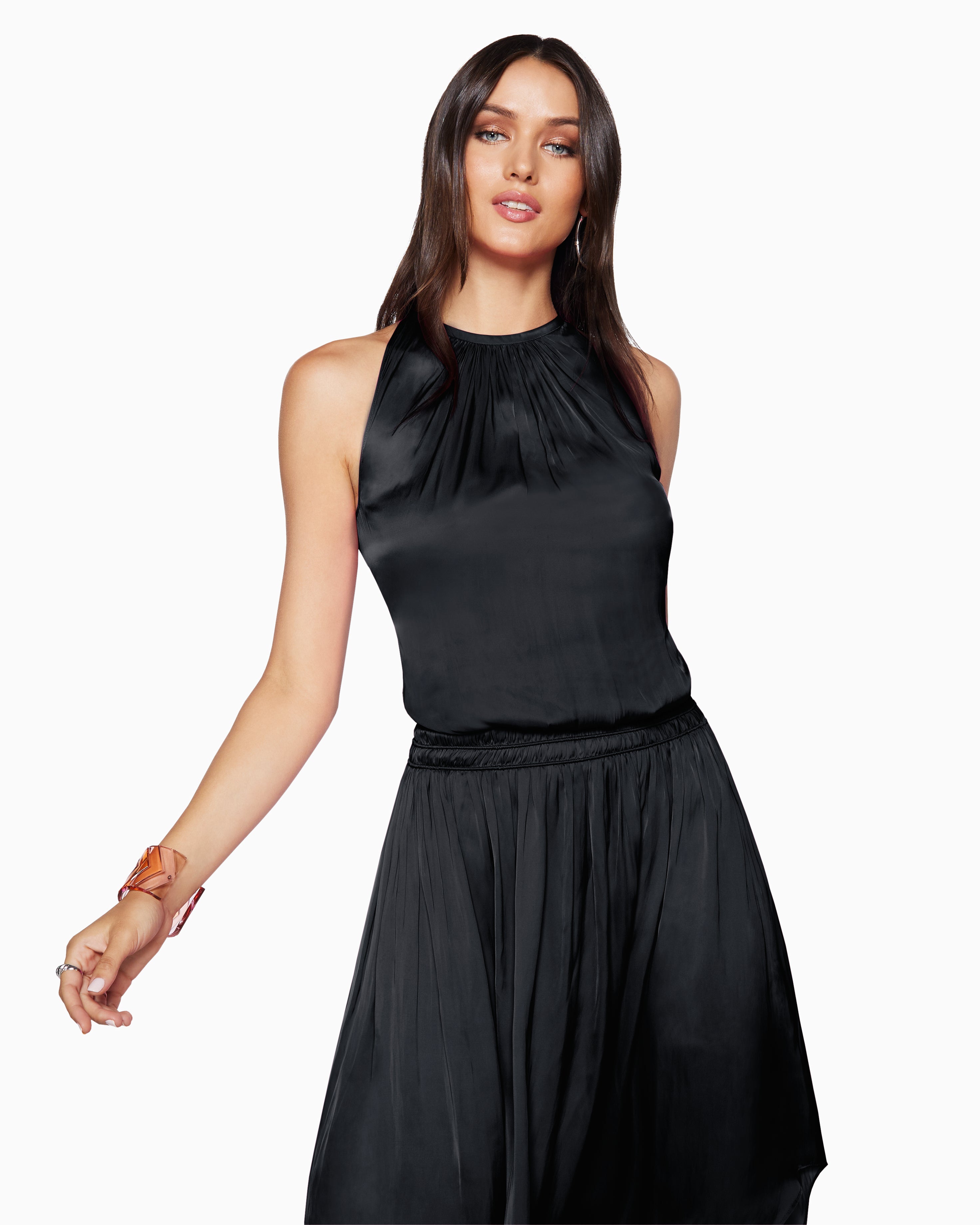  Shiny Audrey Smocked Midi Dress in Black