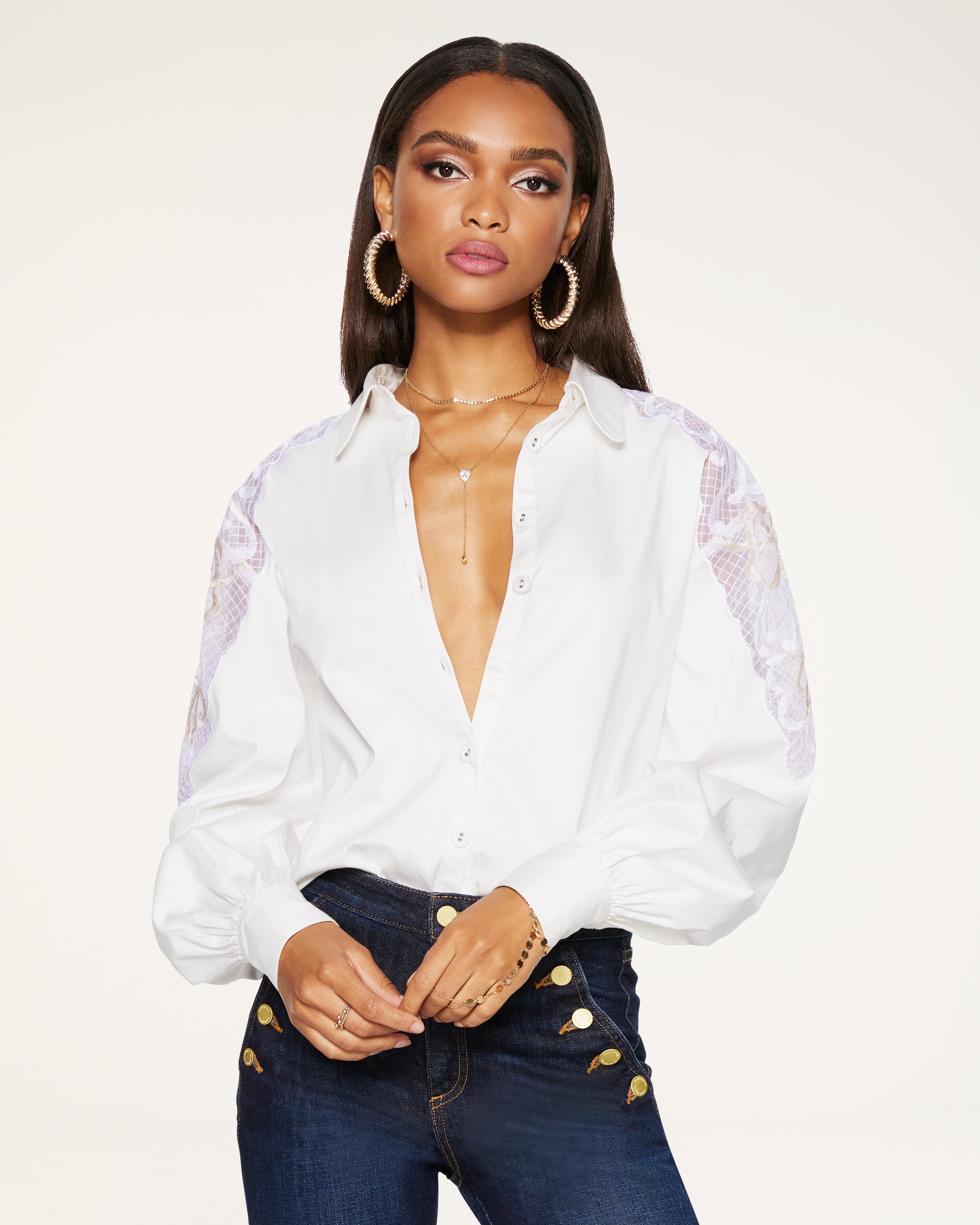  Corinne Button Up Blouse in White