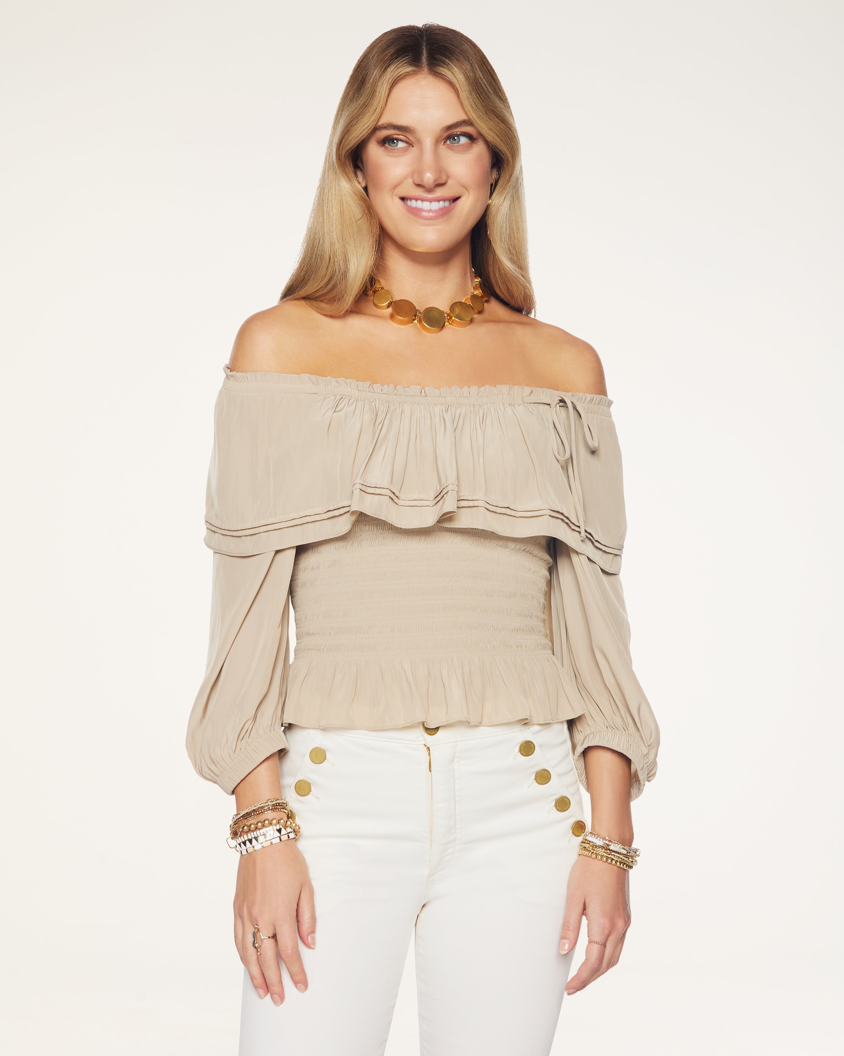  Frankie Off-the-shoulder Top in Flax