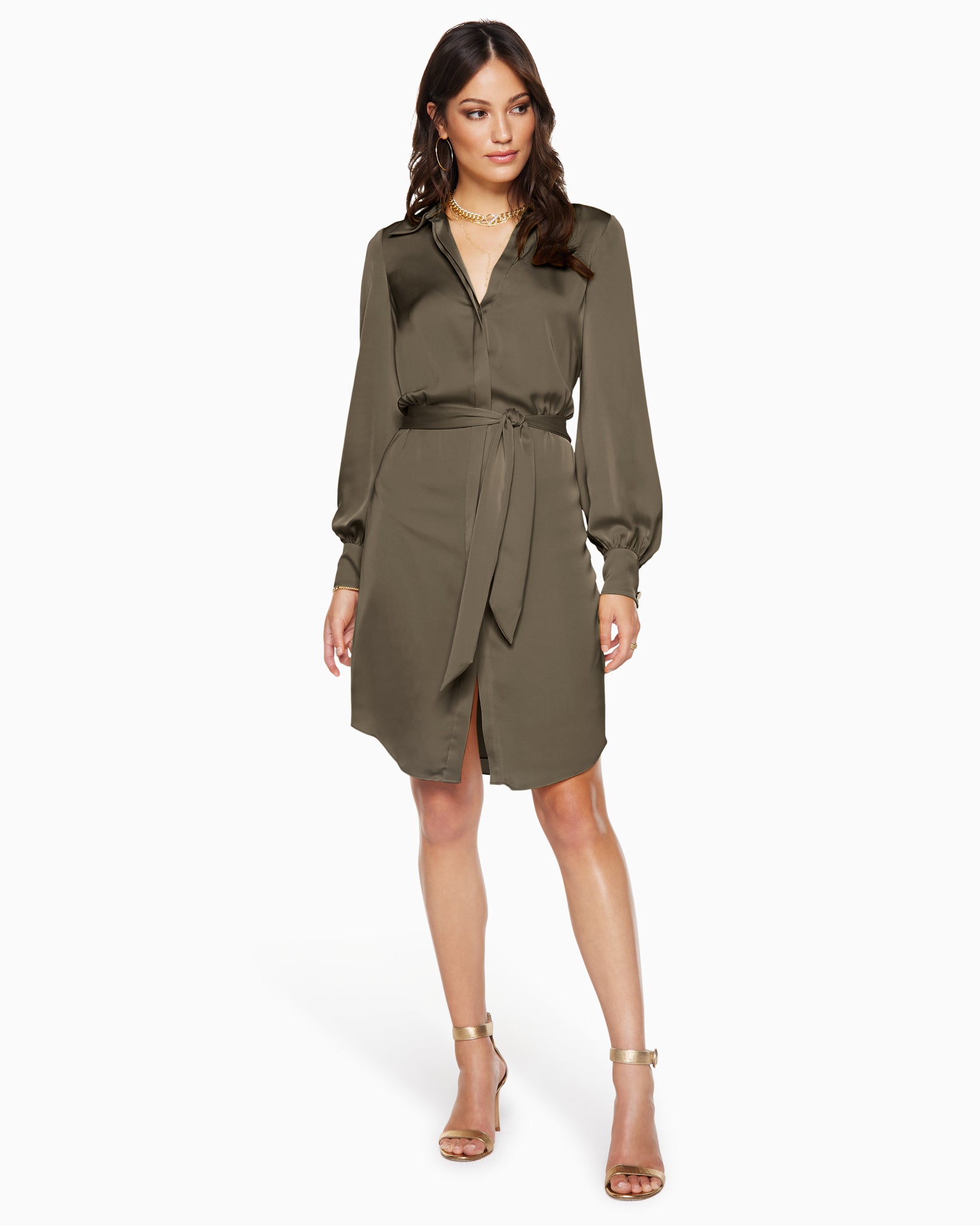  Ayla Belted Mini Dress in Olive