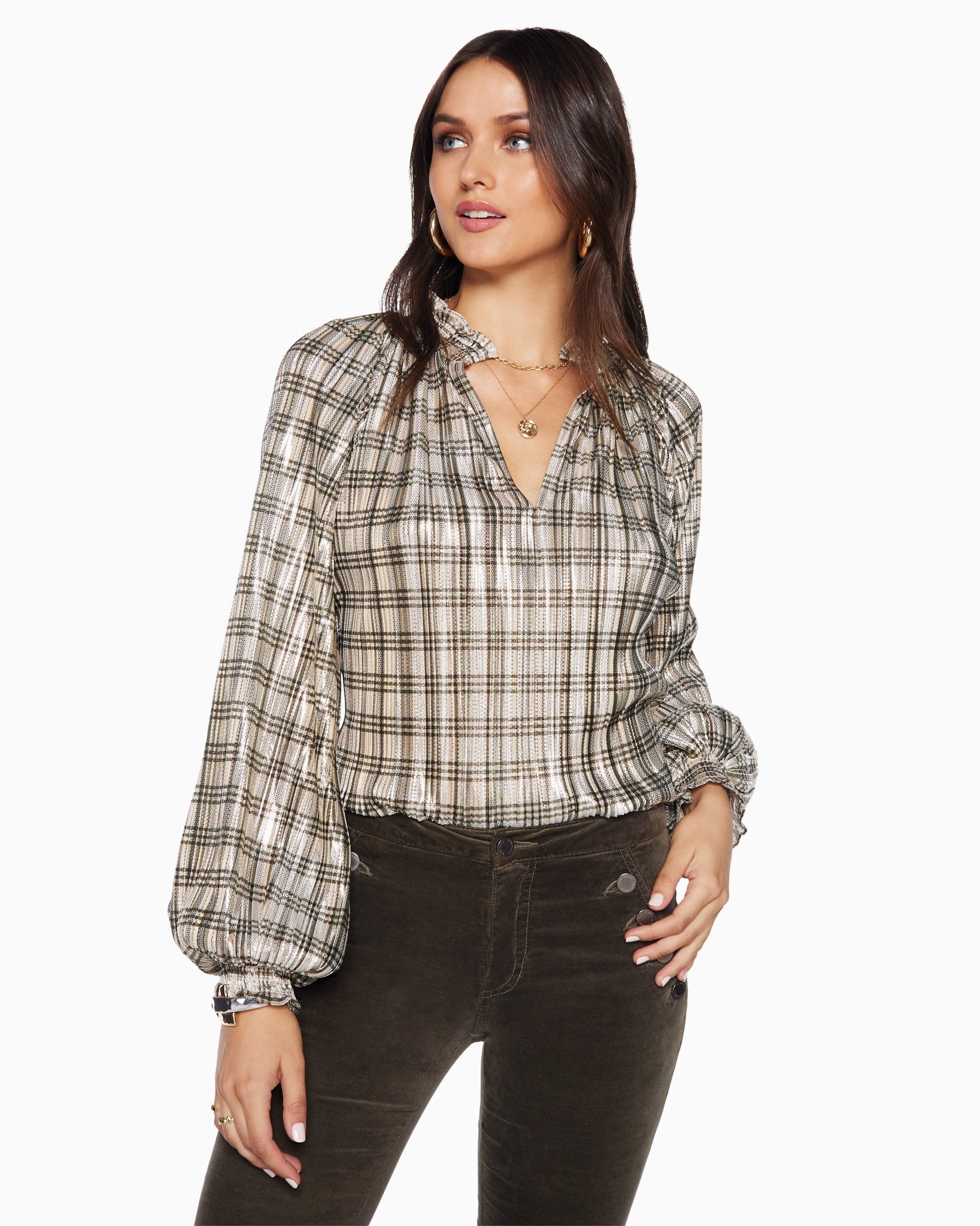  Delaney V-neck Blouse in Olive