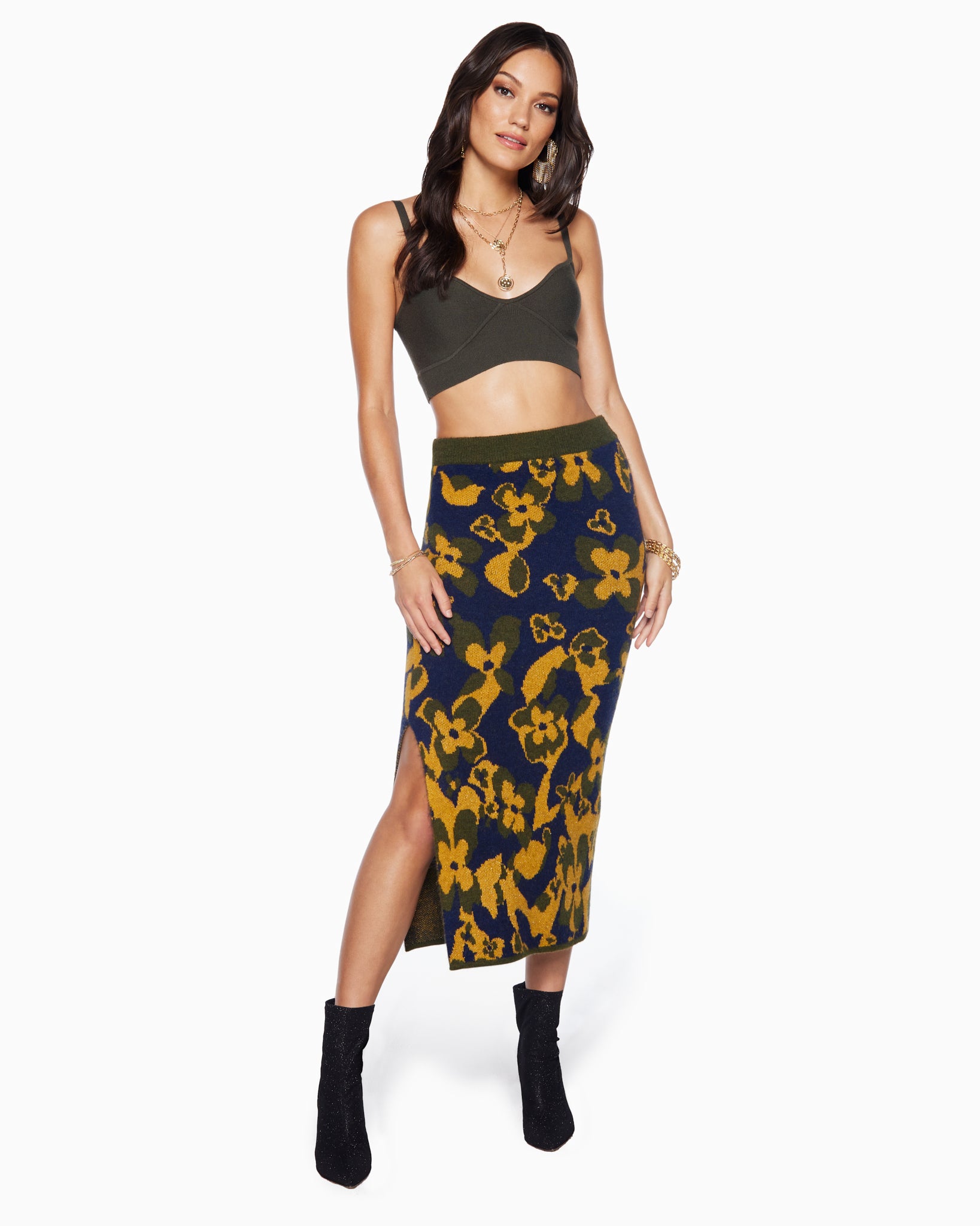  Dion Knit Midi Skirt in Flower Jacquard