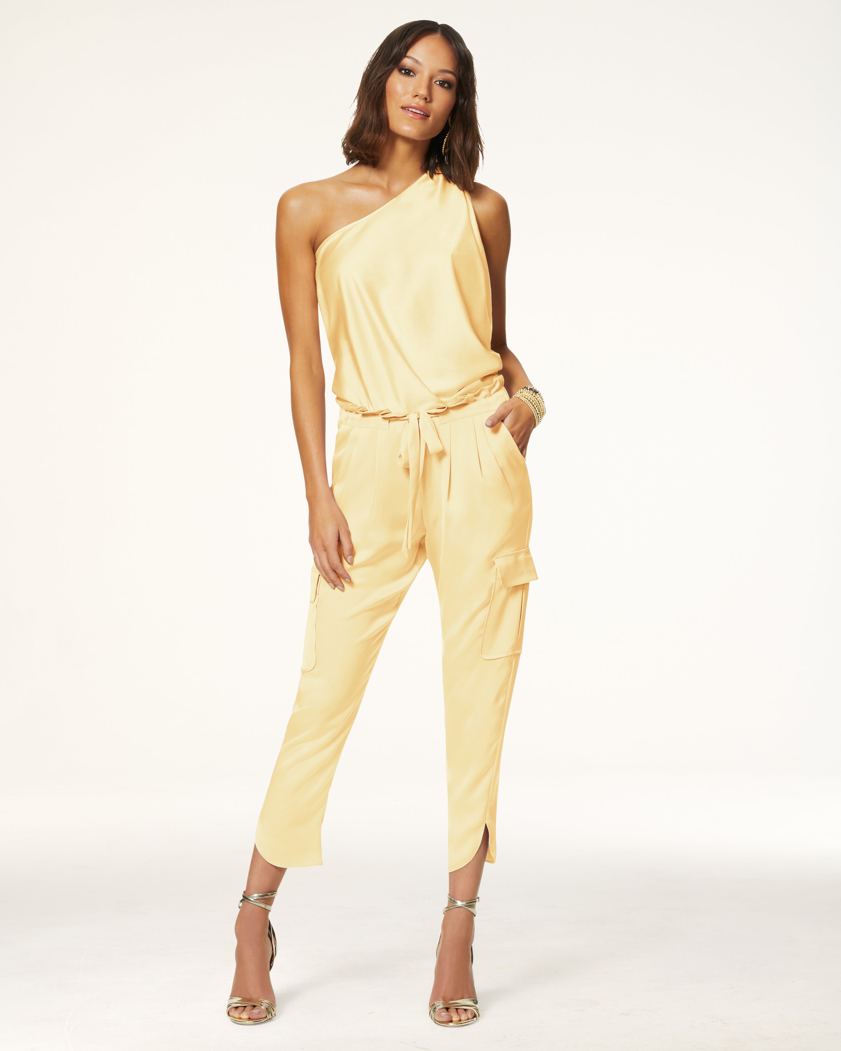  Satin Pocket Allyn Paper Bag Waist Pant in Daffodil