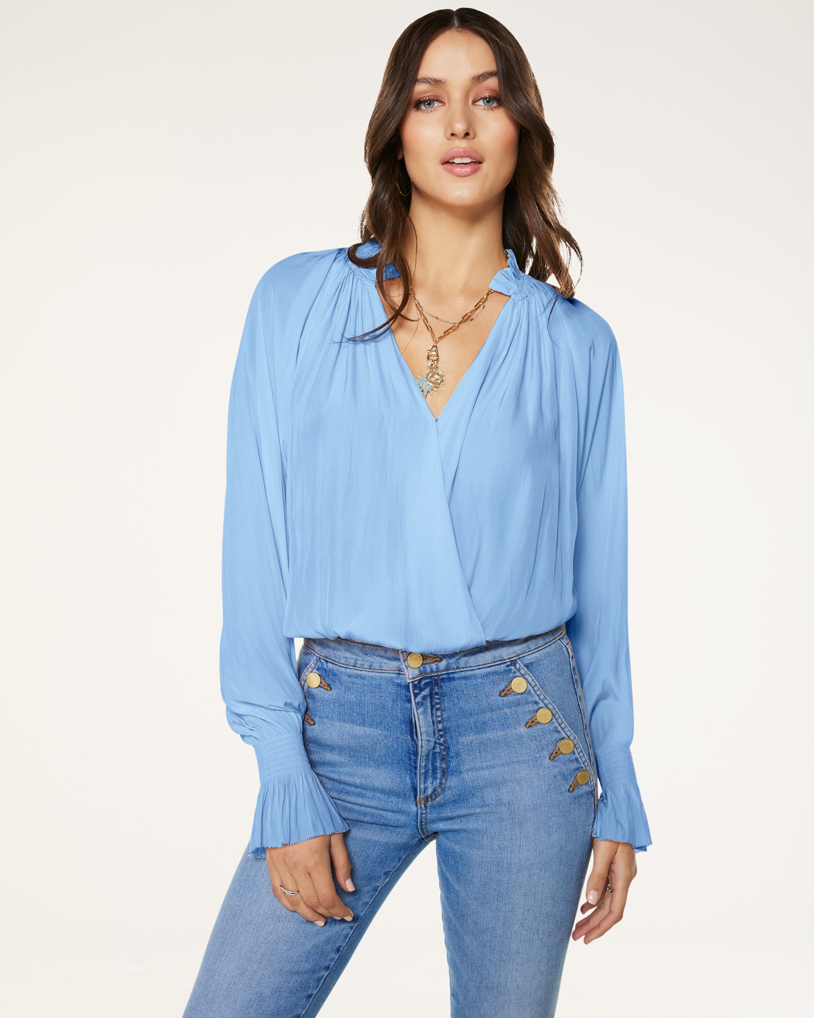  Bethany Puff Sleeve Blouse in Ocean