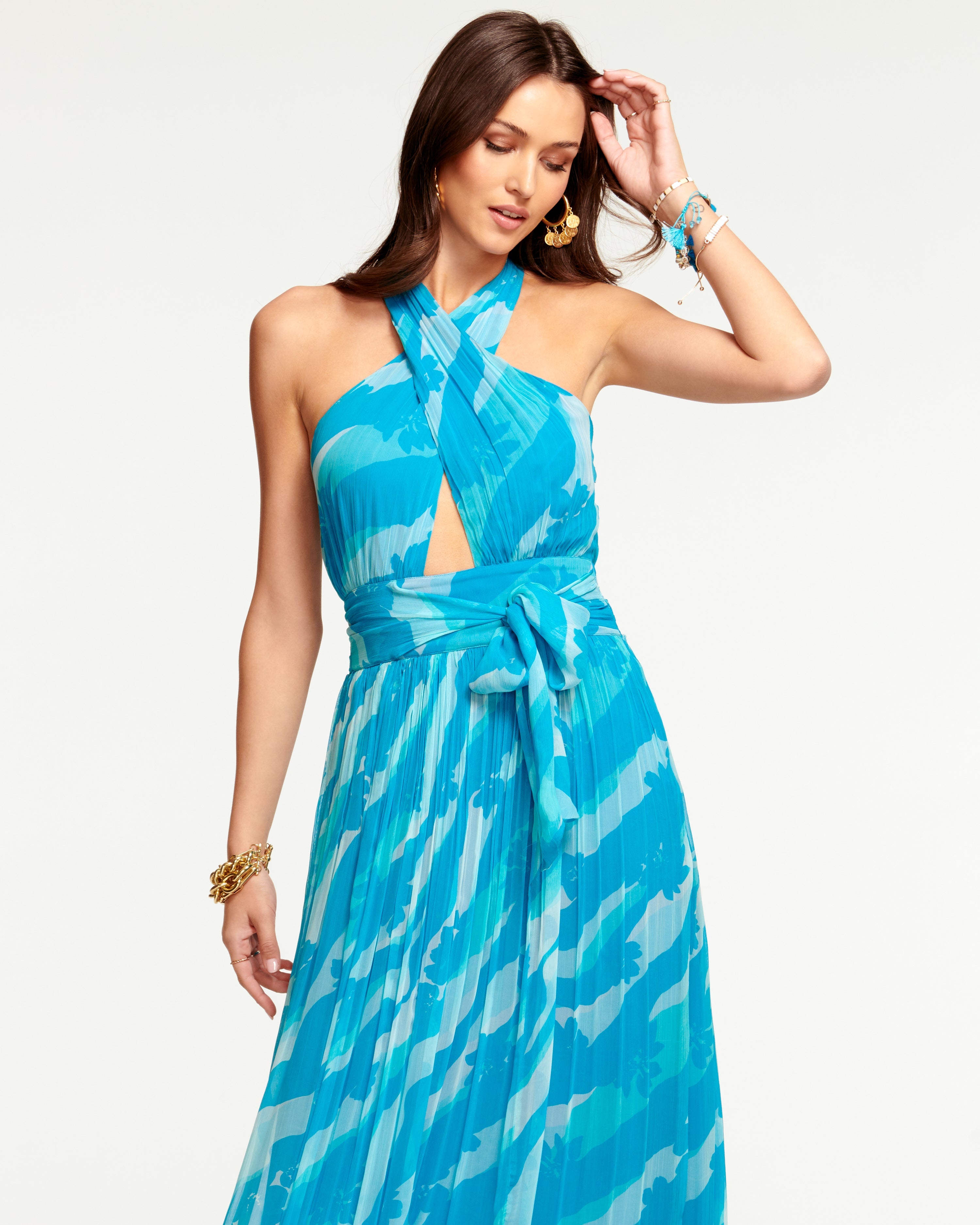  Printed Zoya Halter Maxi Dress in Lagoon