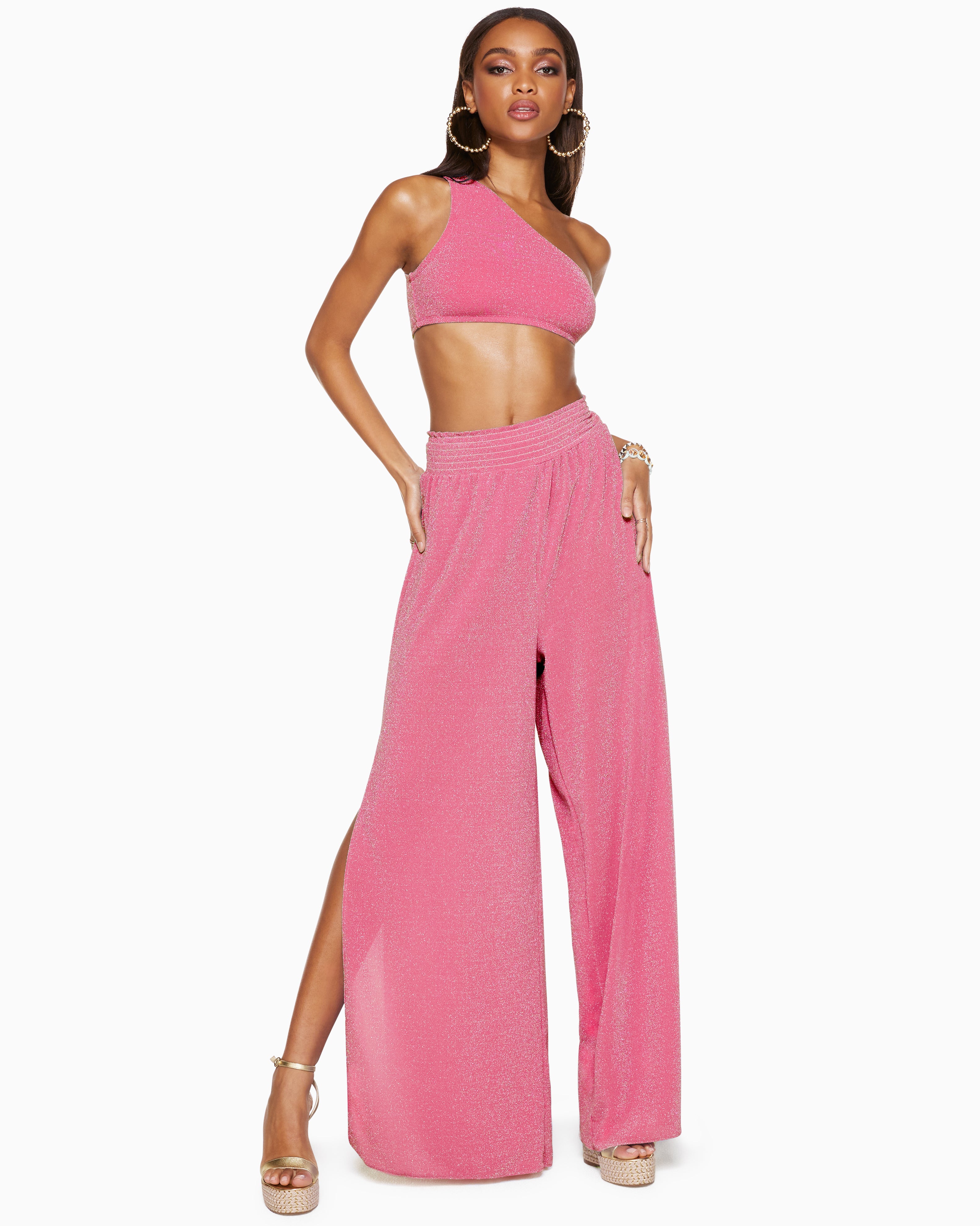  Knit Athena Palazzo Pant in Rose Sparkle