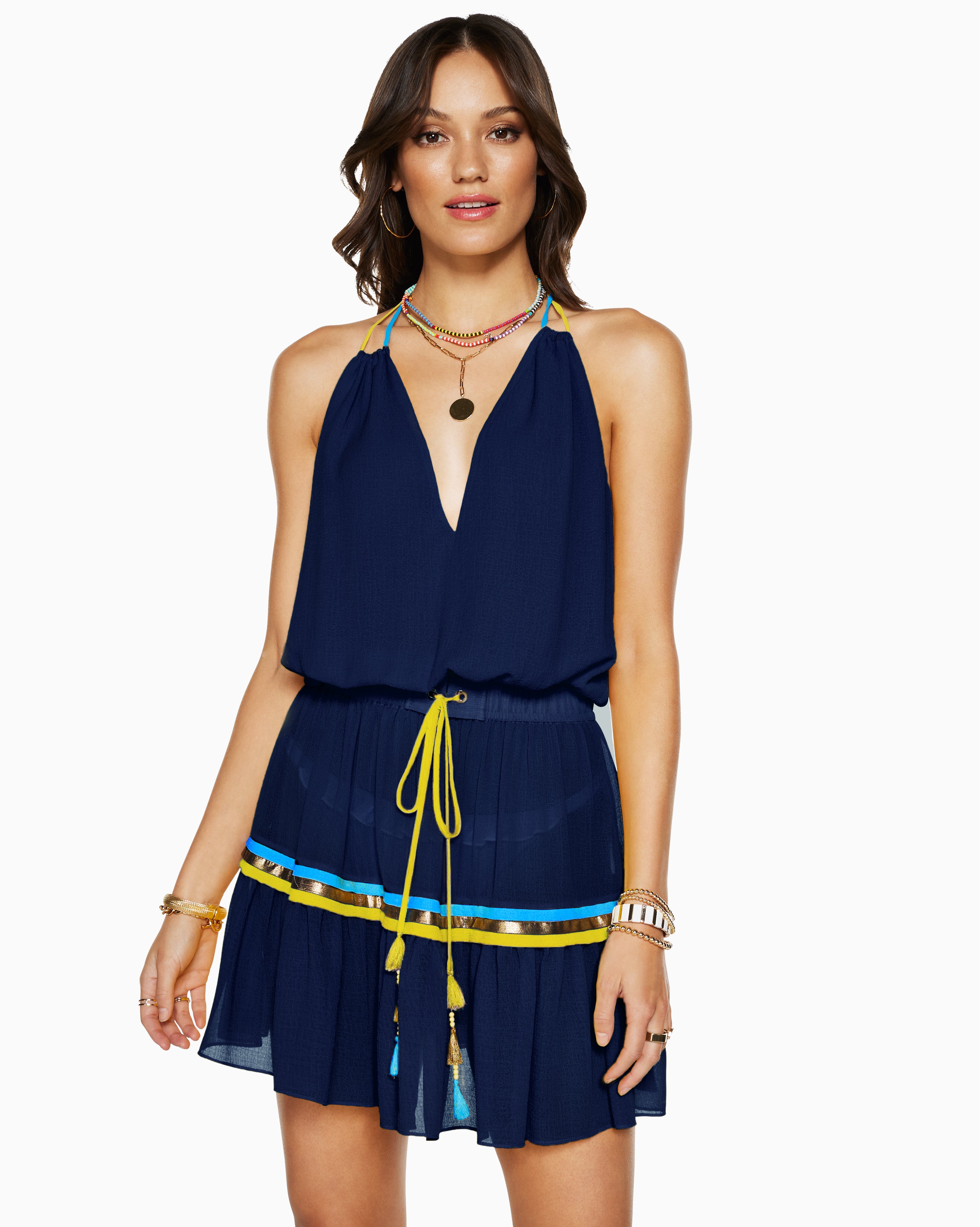  Bria Tiered Mini Dress in Spring Navy