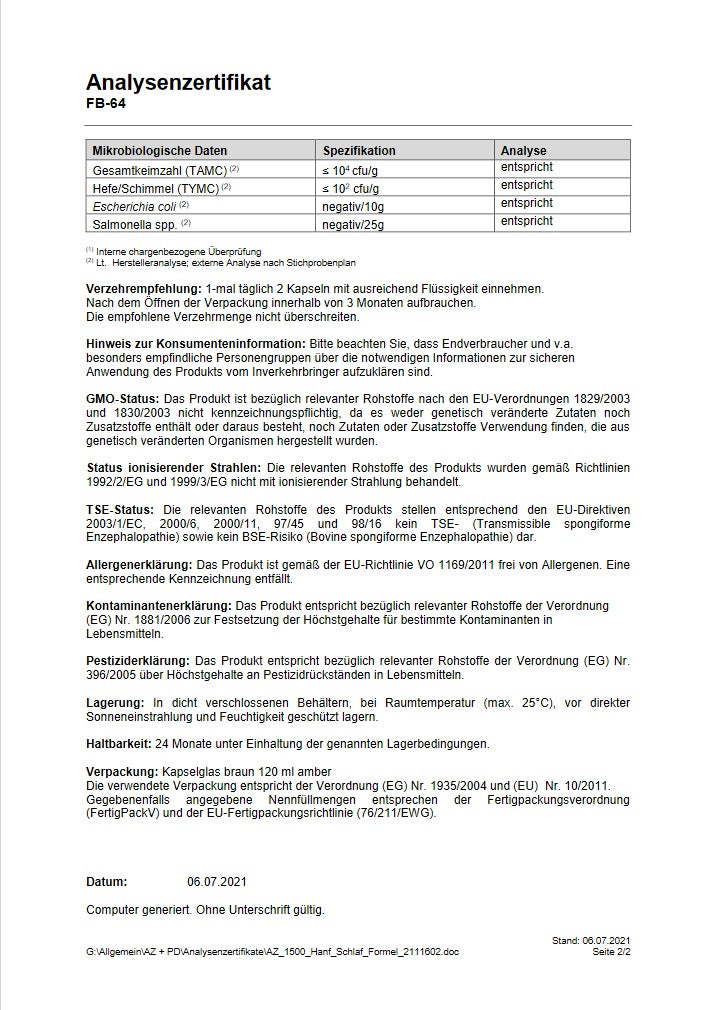 Hanf Schlaf CBD Vital Zertifikat 2