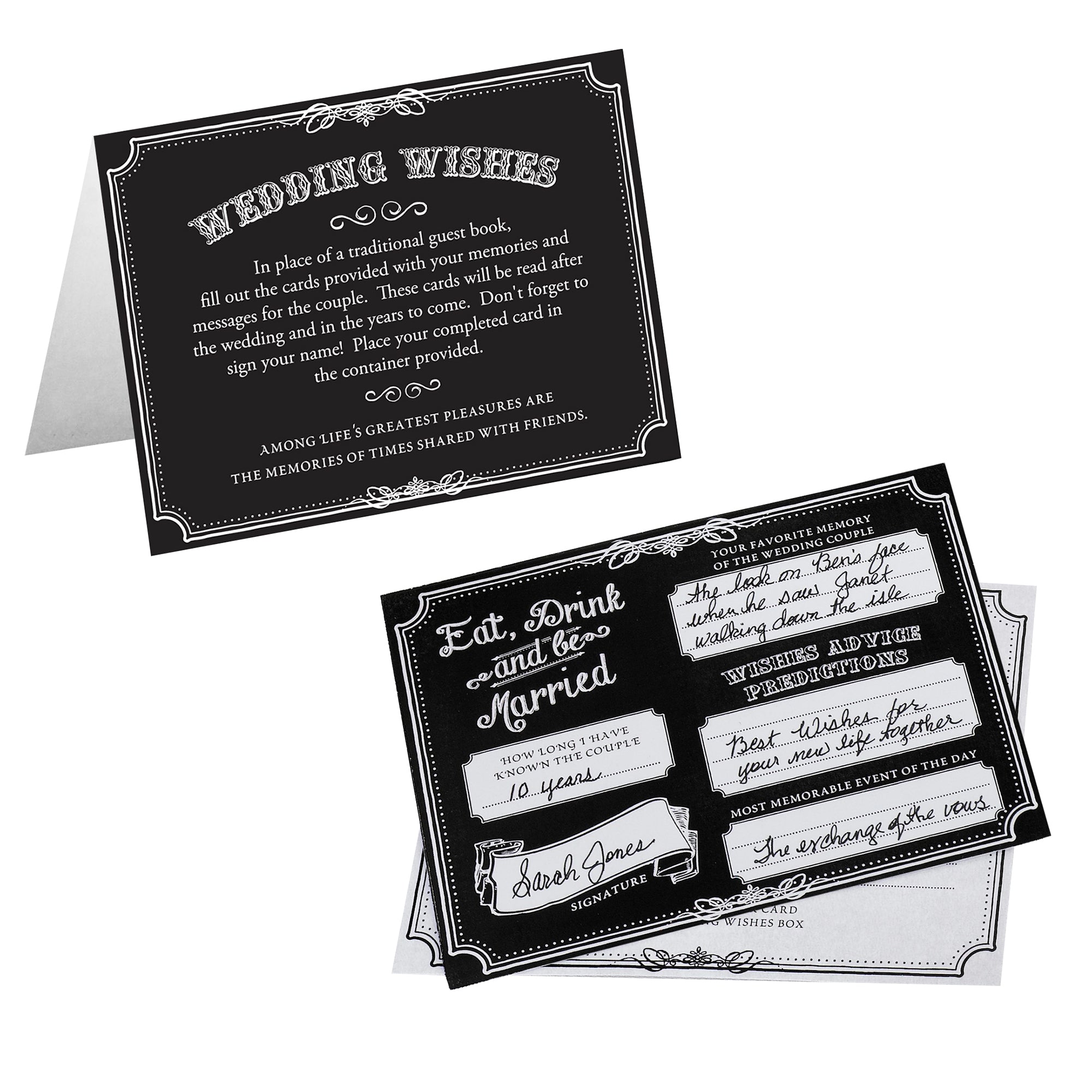Black and White Wedding Wishes Cards Set of 48