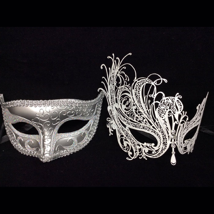 Buy His and Her Masks - His (Silver) Hers(white) Venetian Online - Yacanna.com