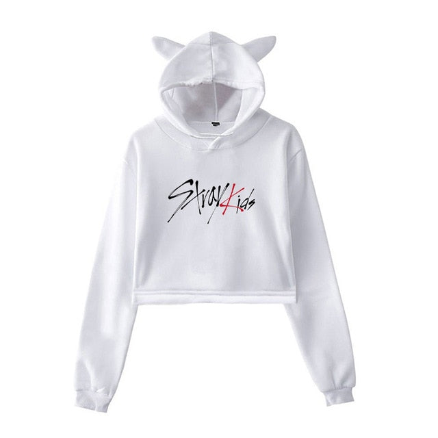 Kpop Stray Kids Cropped Hoodies Newest Fashion Cat Ear Hoodies Winter ...