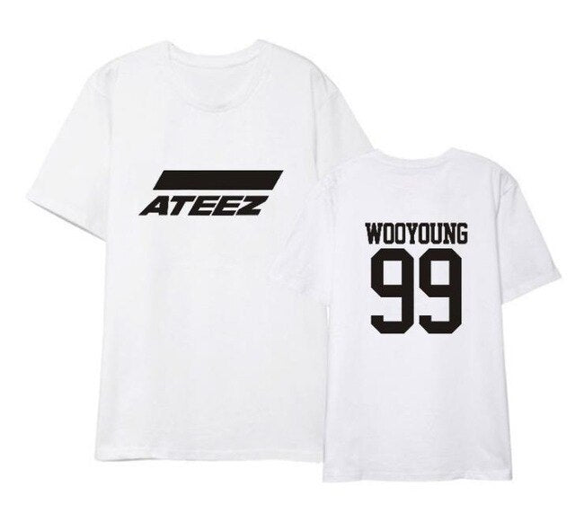 ateez member name kpop unisex loose t-shirt for top tees — Kpopshop