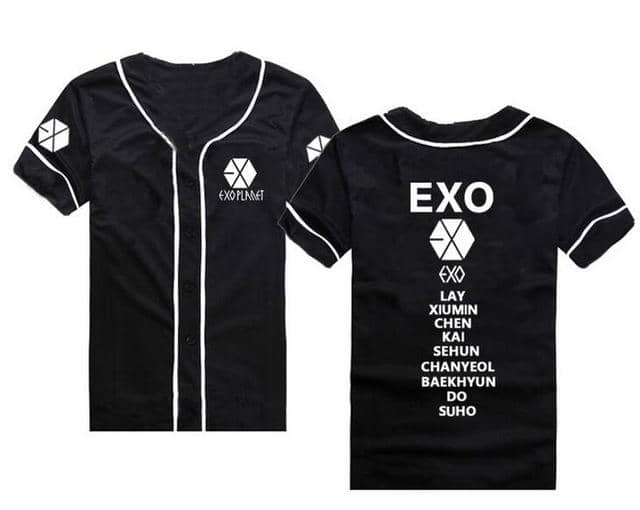 exo planet all member name baseball t-shirt for kpop exo L single brea ...