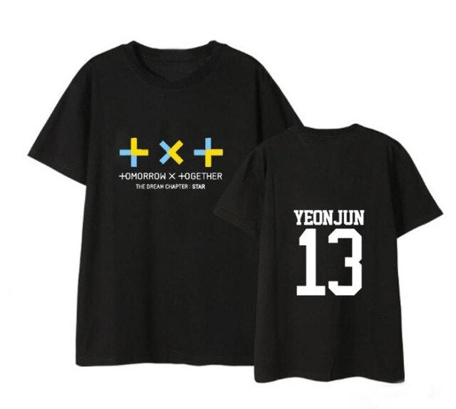 Summer style kpop TXT member name printing short sleeve t shirt for fa ...