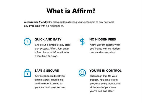 AFFIRM PAYMENTS 3, 6, or 12 MONTHS