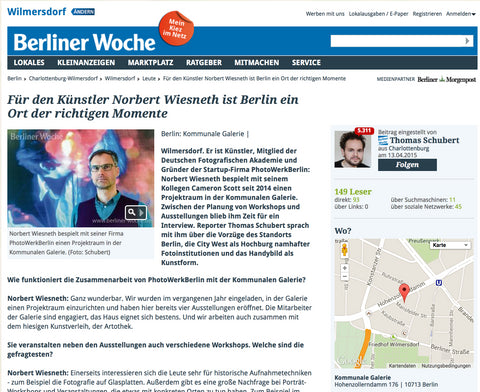 Artikel über PhotoWerkBerlin in der Berliner Woche